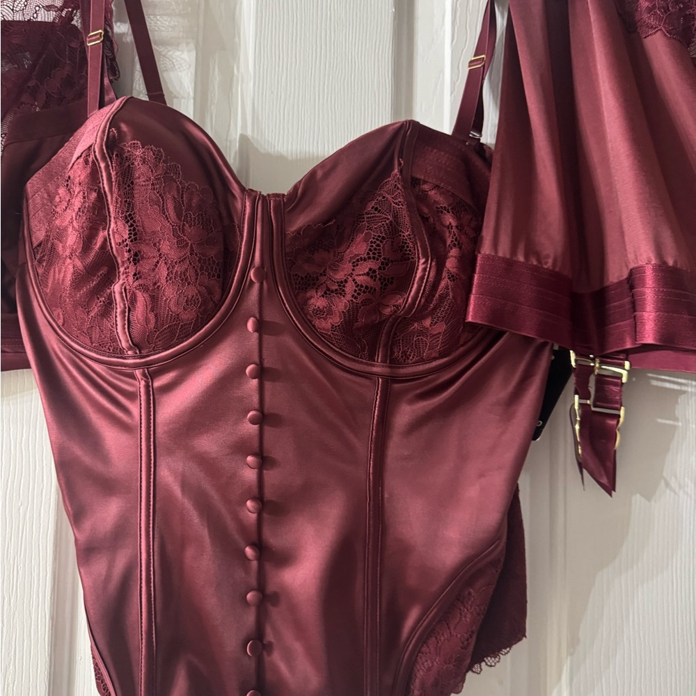 Torrid Burgundy Satin Lace Corset top